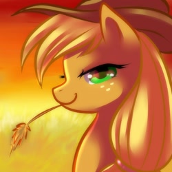 Size: 2000x2000 | Tagged: safe, artist:jacky-bunny, applejack, earth pony, pony, bust, looking at you, portrait, profile, solo