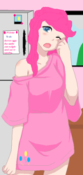 Size: 356x749 | Tagged: safe, artist:babeey-beaansz, pinkie pie, clothes, female, humanized, pink hair, solo