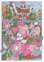 Size: 2483x3476 | Tagged: safe, artist:mohawkrex, discord, pinkie pie, earth pony, pony, comic, faceplant, mud, pinkie sense