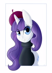 Size: 2000x2800 | Tagged: safe, artist:givenheart, rarity, pony, unicorn, beatnik rarity, beret, clothes, hat, solo, sweater