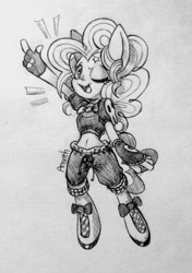 Size: 500x712 | Tagged: safe, artist:discommunicator, pinkie pie, anthro, clothes, solo, traditional art