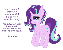 Size: 2101x1662 | Tagged: safe, artist:duop-qoub, part of a series, part of a set, starlight glimmer, pony, unicorn, crying, everypony is beautiful, looking at you, simple background, solo, transparent background, wavy mouth