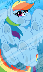 Size: 480x800 | Tagged: safe, artist:jen-neigh, derpibooru import, rainbow dash, pegasus, pony, against glass, cute, dashabetes, female, glass, head turn, looking at you, mare, phone wallpaper, solo, spread wings, underhoof, wallpaper, wings