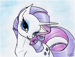 Size: 933x710 | Tagged: safe, artist:pandan009, rarity, pony, unicorn, female, mare, purple mane, solo, traditional art, white coat