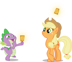 Size: 900x770 | Tagged: safe, artist:mewtwo-ex, applejack, spike, dragon, earth pony, pony, the ticket master, crossed hooves, duo, female, gala ticket, magic, male, mare, simple background, telekinesis, ticket, transparent background, vector