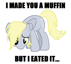 Size: 640x576 | Tagged: safe, derpy hooves, pegasus, pony, but i eated it, eated, female, image macro, mare, meme, muffin, sad, solo