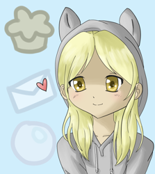 Size: 980x1100 | Tagged: safe, artist:kawaiicutie-chan, artist:sparkl3z, derpy hooves, clothes, heart, hoodie, humanized, muffin