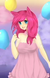 Size: 722x1107 | Tagged: safe, artist:amethystheart14, pinkie pie, balloon, eared humanization, humanized, solo