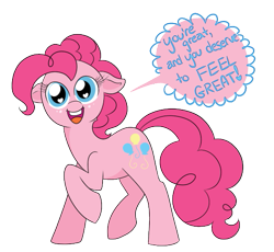 Size: 535x492 | Tagged: safe, artist:ponycide, pinkie pie, earth pony, pony, dialogue, floppy ears, heart eyes, looking at you, open mouth, positive message, positive ponies, solo, speech bubble, talking to viewer, wingding eyes