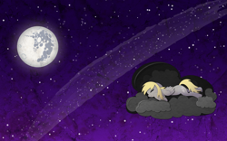 Size: 2560x1600 | Tagged: safe, artist:juniberries, derpy hooves, pegasus, pony, cloud, female, mare, mare in the moon, moon, sleeping, wallpaper