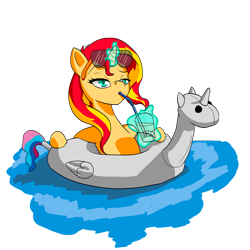 Size: 1200x1200 | Tagged: safe, artist:alloco, sunset shimmer, pony, unicorn, floaty, inflatable, inner tube, like a boss, pool toy, solo