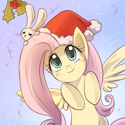 Size: 500x500 | Tagged: safe, artist:keterok, angel bunny, fluttershy, pegasus, pony, hat, holly, santa hat