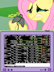 Size: 563x752 | Tagged: dead source, safe, artist:dakkiller, fluttershy, pegasus, pony, exploitable meme, fluttercry, game crash, gamer meme, glitch, meme, obligatory pony, quest for glory, tv meme