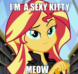 Size: 1063x1007 | Tagged: safe, sunset shimmer, equestria girls, friendship games, behaving like a cat, image macro, meme, solo