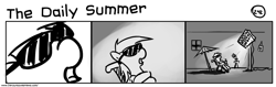 Size: 1280x404 | Tagged: safe, artist:tetrapony, derpy hooves, pegasus, pony, comic:the daily derp, comic, female, mare, monochrome, sunglasses, the daily summer