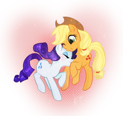 Size: 1000x939 | Tagged: safe, artist:ninaserena, applejack, rarity, earth pony, pony, unicorn, female, lesbian, nuzzling, rarijack, shipping