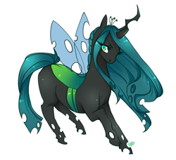 Size: 2359x2152 | Tagged: safe, artist:fernybee, queen chrysalis, changeling, changeling queen, crown, female, jewelry, looking at you, regalia, simple background, solo, white background