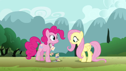 Size: 1280x720 | Tagged: safe, artist:capnpea, edit, edited screencap, screencap, fluttershy, pinkie pie, earth pony, pegasus, pony, fimbriae, wat, zipper