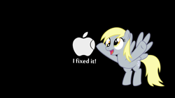 Size: 1920x1080 | Tagged: safe, artist:martybpix, derpy hooves, pegasus, pony, apple, apple (company), female, mare, wallpaper