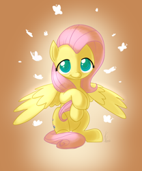 Size: 1000x1200 | Tagged: safe, artist:valcron, fluttershy, pegasus, pony, female, mare, pink mane, solo, yellow coat