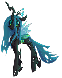 Size: 1650x2070 | Tagged: safe, artist:puddingskinmcgee, queen chrysalis, changeling, changeling queen, crown, female, jewelry, looking at you, regalia, simple background, smiling, solo, standing, transparent background