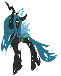 Size: 1650x2070 | Tagged: safe, alternate version, artist:puddingskinmcgee, derpibooru exclusive, queen chrysalis, changeling, changeling queen, crown, female, jewelry, regalia, simple background, smiling, solo, standing, white background