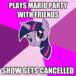 Size: 600x600 | Tagged: safe, derpibooru import, twilight sparkle, image macro, mario party, meme