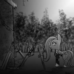 Size: 894x894 | Tagged: safe, fluttershy, pegasus, pony, crossover, dark souls, great grey wolf sif, this will end in tears