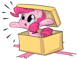 Size: 1046x789 | Tagged: safe, artist:php27, pinkie pie, pony, box, cute, diapinkes, open mouth, pony in a box, present, simple background, solo