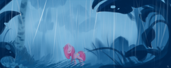 Size: 2500x1000 | Tagged: safe, artist:marisalle, pinkie pie, earth pony, pony, forest, pinkamena diane pie, rain, solo