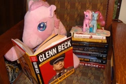 Size: 1024x682 | Tagged: safe, derpibooru import, pinkie pie, rainbow dash, g3, book, female, glenn beck, hasbro, irl, lesbian, photo, pinkiedash, plushie, reading, shipping, toy, why sid why