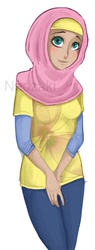 Size: 380x1000 | Tagged: safe, artist:neozaki, fluttershy, hijab, humanized, islam, islamashy