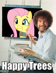 Size: 500x646 | Tagged: safe, fluttershy, human, bob ross, fluttertree, image macro, meme, painting