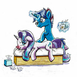 Size: 900x900 | Tagged: safe, artist:modecom1, starlight glimmer, oc, oc:marquis majordome, pony, unicorn, blushing, canon x oc, caring for the sick, cold, cup, flu, food, glasses, heart, love, male, massage, massage table, mug, request, runny nose, shipping, sick, simple background, sketch, stardome, straight, tea, tissue, tissue box, white background