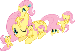 Size: 5457x3697 | Tagged: safe, artist:nameleslight, fluttershy, butterfly, pegasus, pony, absurd resolution, baby, baby pony, babyshy, filly, fluttermom, foal, mama fluttershy, mother, multeity, self ponidox, so much flutter