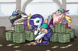 Size: 2439x1612 | Tagged: safe, artist:bigbuxart, rarity, pony, unicorn, clothes, mafia, mob boss, money, solo