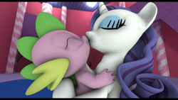 Size: 1920x1080 | Tagged: dead source, safe, artist:dakkiller, rarity, spike, dragon, pony, unicorn, 3d, eyes closed, female, kissing, male, mare, shipping, source filmmaker, sparity