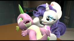 Size: 1920x1080 | Tagged: dead source, safe, artist:dakkiller, rarity, spike, dragon, pony, unicorn, 3d, gmod, nurse