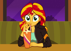 Size: 2190x1572 | Tagged: safe, artist:misstickles, sunset shimmer, equestria girls, drinking, looking at you, milkshake, solo, straw