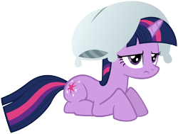 Size: 4000x3020 | Tagged: safe, artist:binaryninj4, derpibooru import, twilight sparkle, unicorn twilight, pony, unicorn, pillow, pillow hat, simple background, solo, transparent background, vector