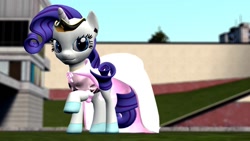 Size: 1366x768 | Tagged: safe, artist:legoguy9875, rarity, pony, unicorn, 3d, clothes, crown, dress, gmod