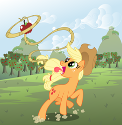 Size: 6113x6236 | Tagged: safe, artist:epi-centric, applejack, earth pony, pony, absurd resolution, apple, lasso, obligatory apple