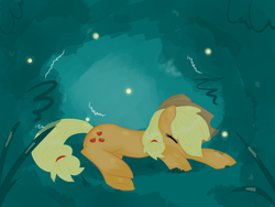 Size: 3264x2448 | Tagged: safe, artist:marisalle, applejack, earth pony, pony, blonde mane, female, mare, orange coat, sleeping, solo