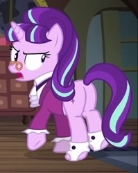 Size: 414x520 | Tagged: safe, screencap, snowfall frost, starlight glimmer, pony, unicorn, a hearth's warming tail, cropped, female, looking back, mare, open mouth, plot, solo