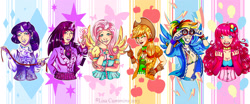 Size: 3600x1500 | Tagged: safe, artist:baggy666, derpibooru import, applejack, fluttershy, pinkie pie, rainbow dash, rarity, twilight sparkle, human, humanized, mane six