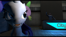 Size: 1920x1080 | Tagged: dead source, safe, artist:dakkiller, rarity, spike, dragon, pony, unicorn, 3d, gmod, spy, team fortress 2