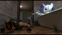 Size: 1920x1080 | Tagged: dead source, safe, artist:dakkiller, rarity, spike, dragon, pony, unicorn, 3d, counter-strike, gmod, terrorist