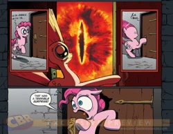 Size: 900x700 | Tagged: safe, idw, pinkie pie, earth pony, pony, exploitable meme, lord of the rings, meme, obligatory pony, sauron, surprise door