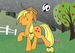 Size: 900x633 | Tagged: safe, artist:moabite, applejack, earth pony, pony, female, mare, rain, wet mane