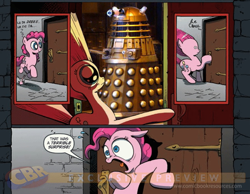 Size: 900x700 | Tagged: safe, idw, pinkie pie, alien, cyborg, earth pony, pony, dalek, dalek drone, doctor who, exploitable meme, mark 8 dalek, meme, mutant, obligatory pony, surprise door